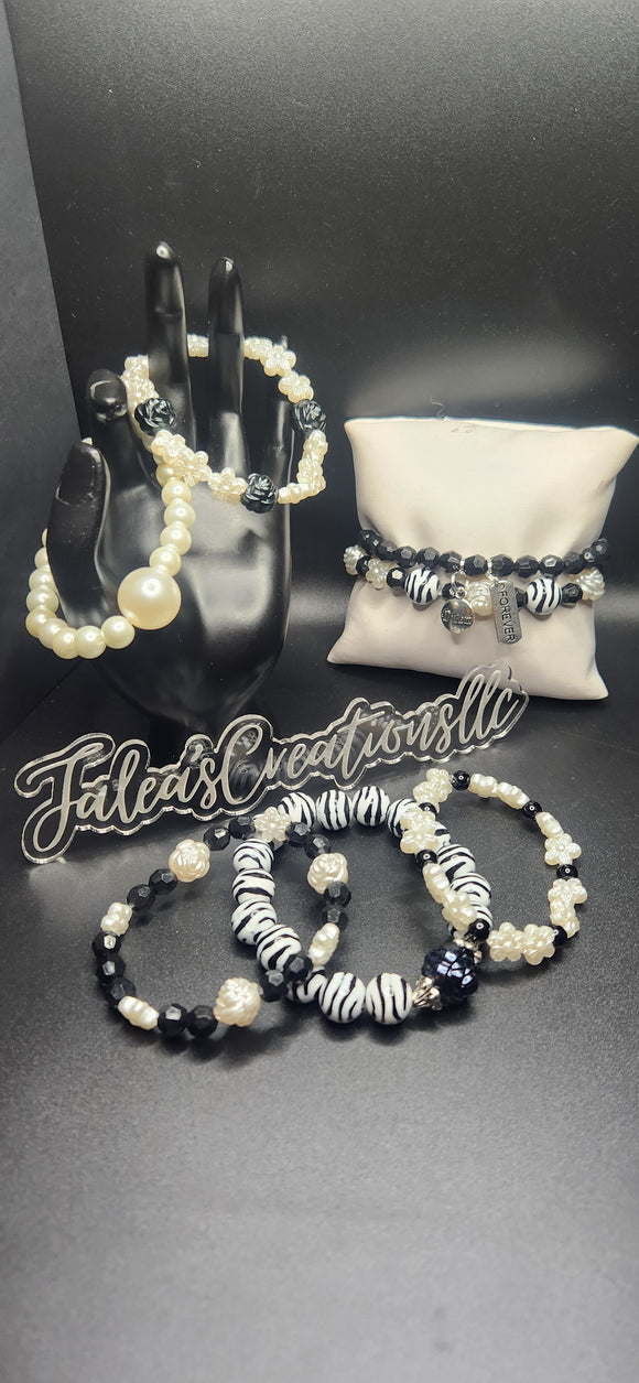 Black and White: stacked bracelet set