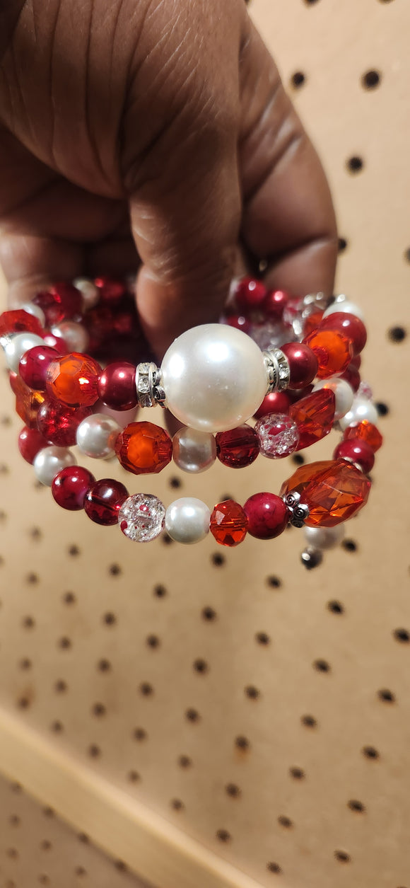 Red and White  wrapped bracelet: